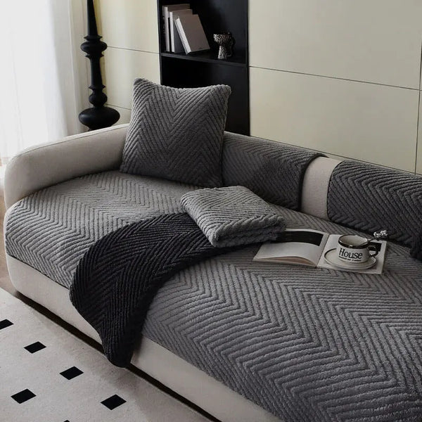 Soft Herringbone Sofa Cover with Non-Slip Base