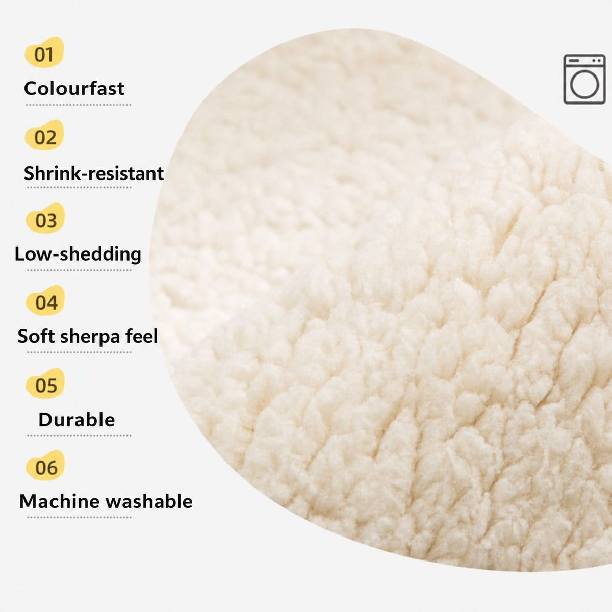 Sherpa-style sofa cover material and care features