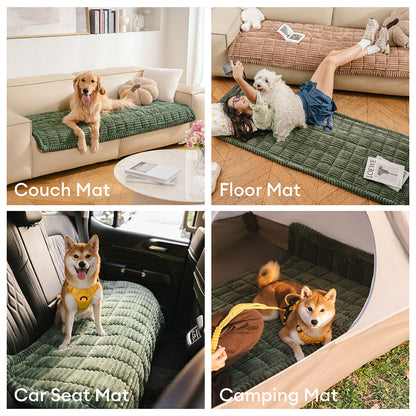 Non-slip pet mat styled on a sofa