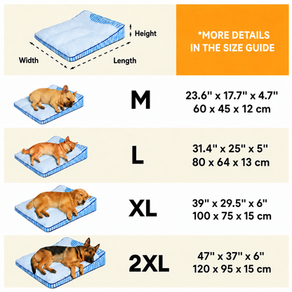 FidoSit cooling orthopaedic dog bed size chart – English
