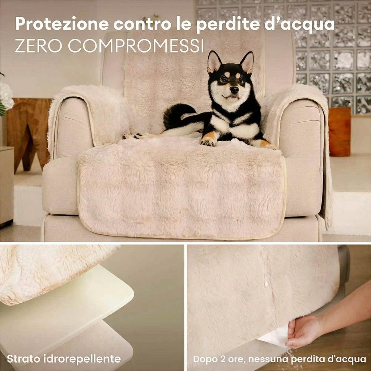 Copridivano Pezzo Unico Effetto Peluche Impermeabile - FidoSit